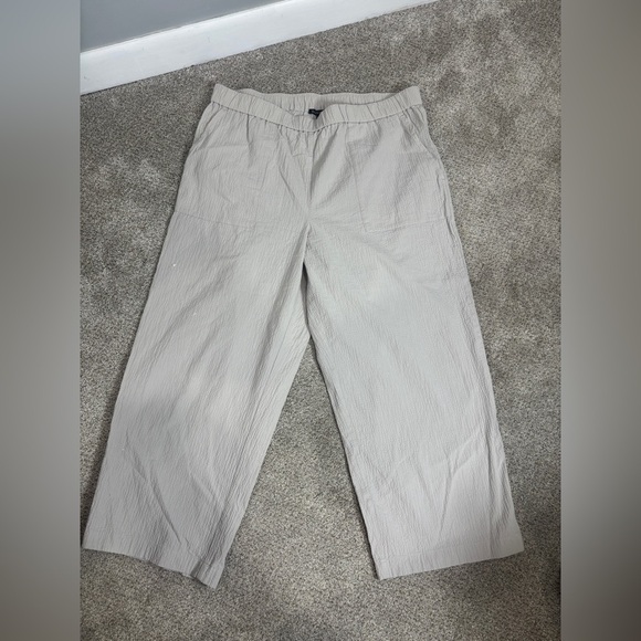 Eileen Fisher Stretch Organic Cotton Crop Pants Wide Leg Large Greige Chalk - Picture 15 of 15